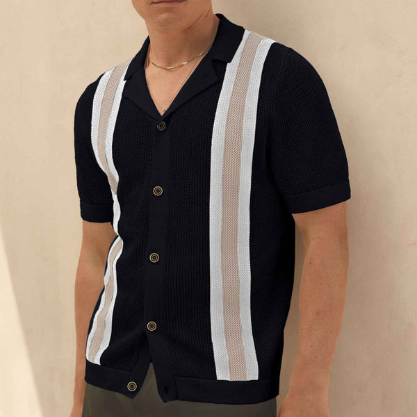 Cardigan de hombre con cuello cubano de moda de manga corta tejido