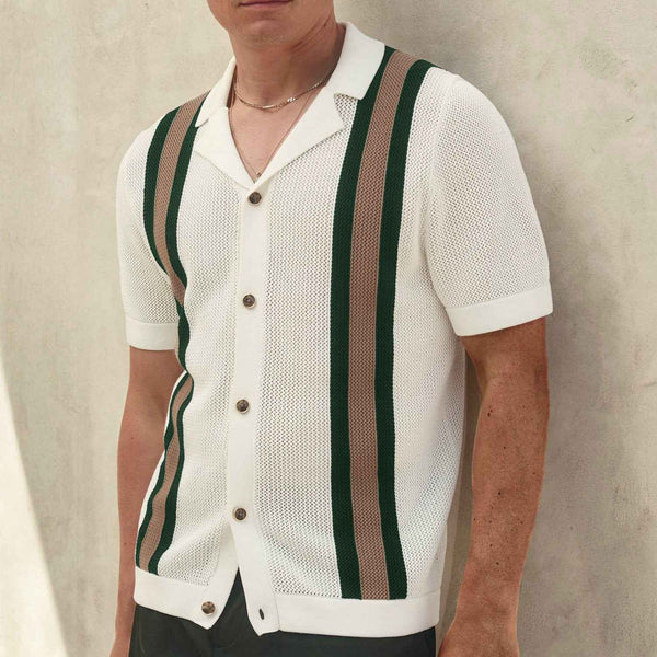 Cardigan de hombre con cuello cubano de moda de manga corta tejido