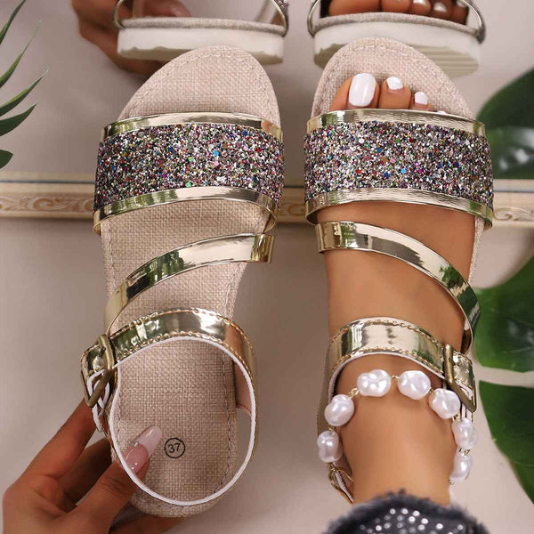 Sandalias de plataforma grandes con hebilla de lentejuelas para moda en talla grande