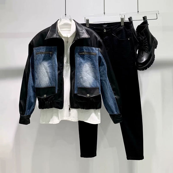 Abrigo de cuero PU calidad y abrigo de mezclilla cruzada de alta calidad - The Noble Style