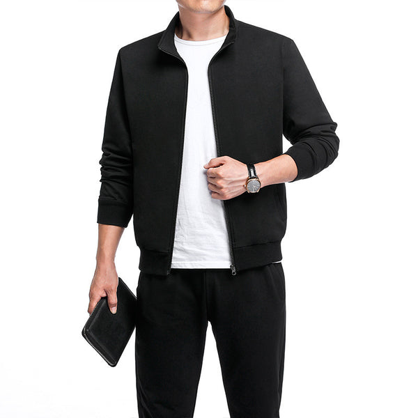 Conjunto deportivo de tallas grandes para primavera y otoño, cardigan con cuello alzado, conjunto de 2 piezas. - The Noble Style