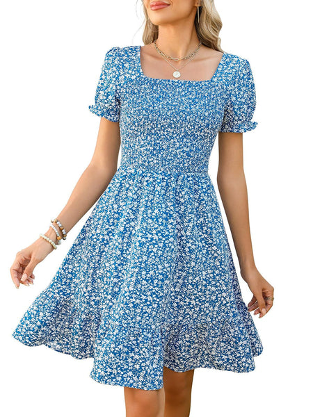 Falda Mini Sin Mangas Cuello Cuadrado de Color Sólido - The Noble Style