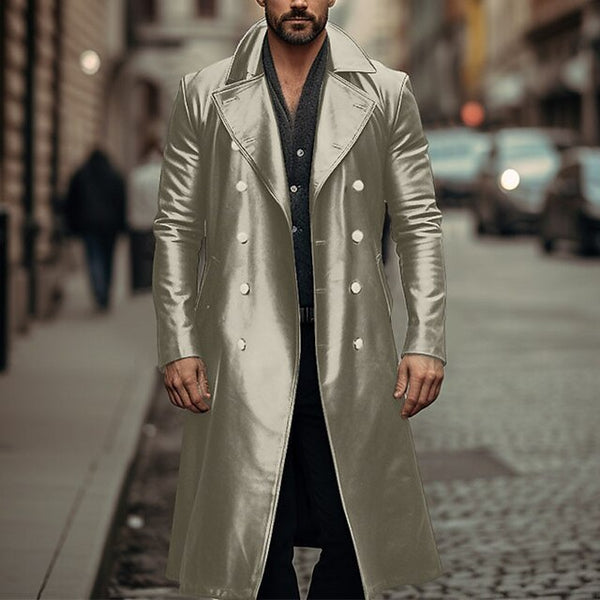 Abrigo largo de cuero para hombre, chaqueta de piel doble faz - The Noble Style