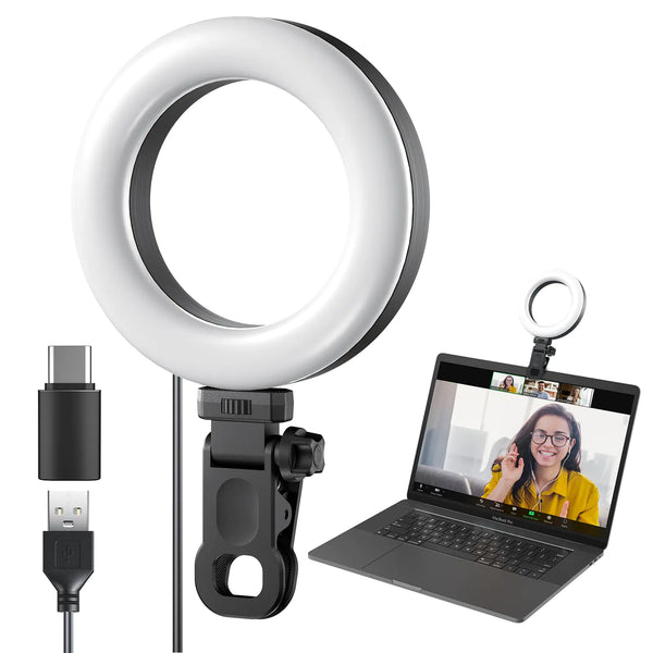 Meyin Ring Light Clip on Laptop Monitor Webcam Light 10 Brightness Level Video Conference Lighting for Remote Working/Zoom Calls/Self Broadcasting/Live Streaming/Video Recording/TikTok