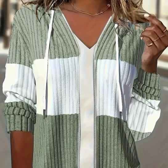 Chaqueta con capucha a rayas con cremallera de bloques de color