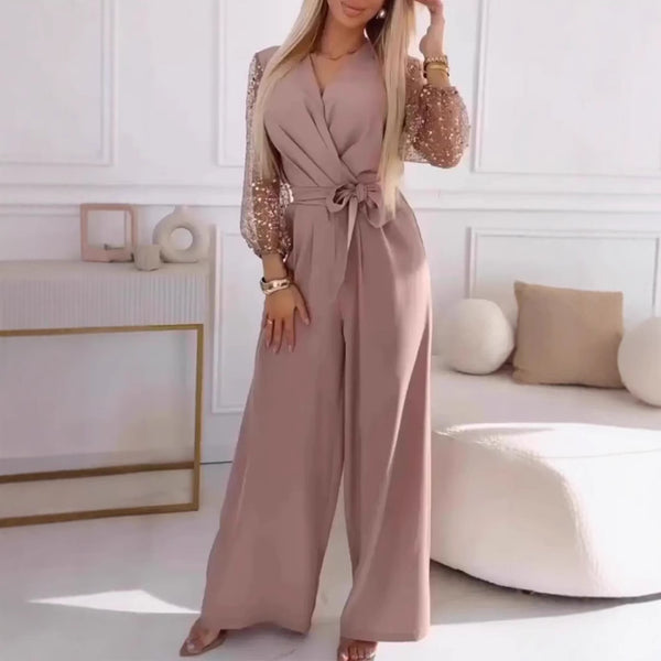 Conjunto Casual Mujer Lentejuelas: Pantalones de Pierna Ancha y Top Brillante - The Noble Style