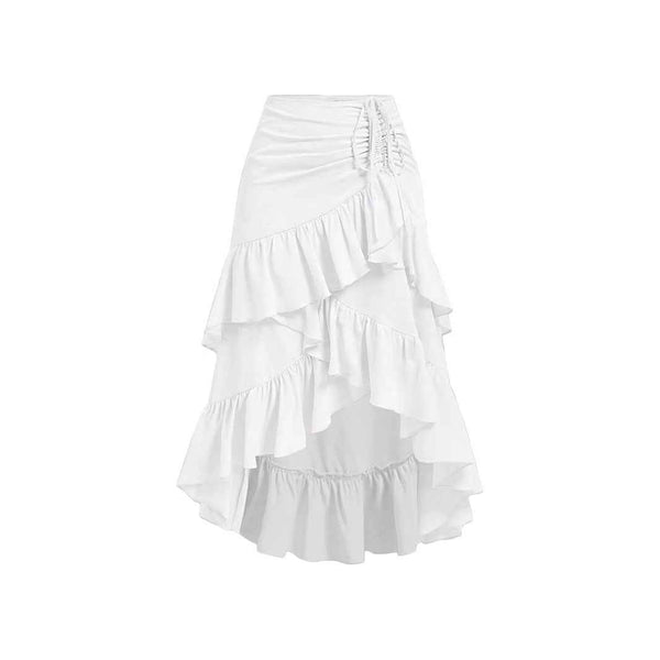 Falda de cintura alta asimétrica con dobladillo de hoja de loto atado.