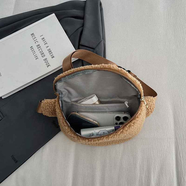 Bolso cruzado de lana de cordero para hombro, bolso casual y de estilo cruzado