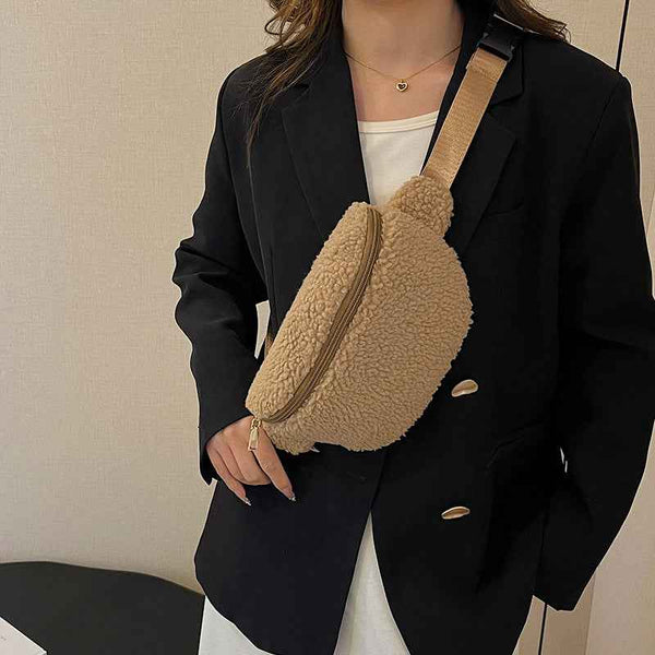 Bolso cruzado de lana de cordero para hombro, bolso casual y de estilo cruzado