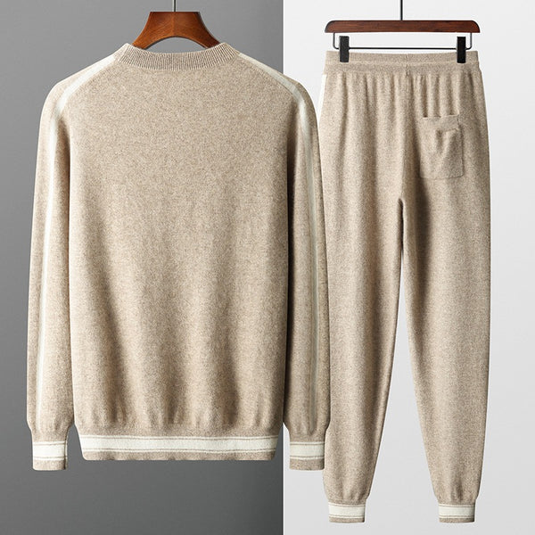 Suéter de cachemira para hombre de ocio con cuello redondo y pantalones a juego - The Noble Style