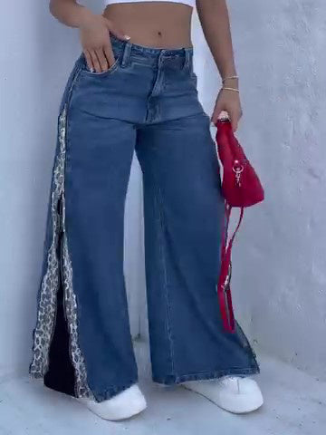 Jeans estampados de leopardo con cierre para mujer - The Noble Style