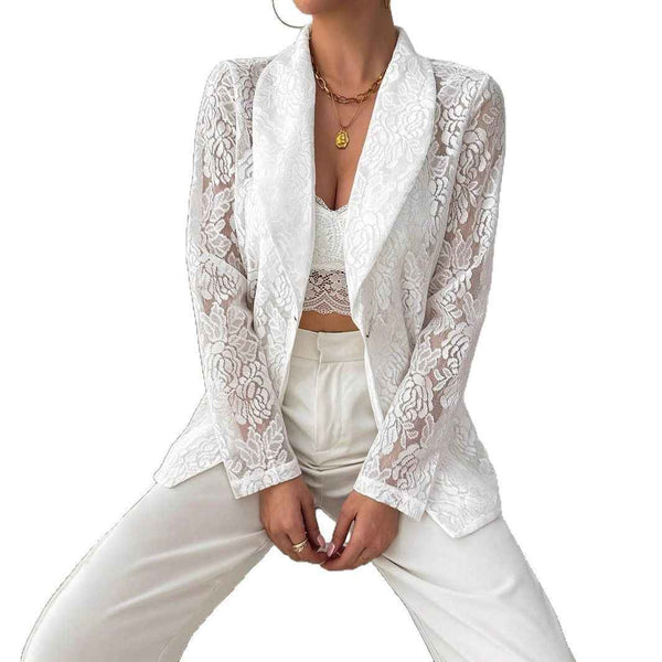 Blazer blanco de encaje mujer casual elegante