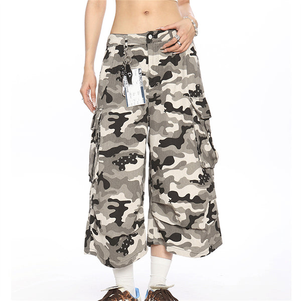 Pantalones cargo de camuflaje mujer con múltiples bolsillos y estampado de lunares - The Noble Style