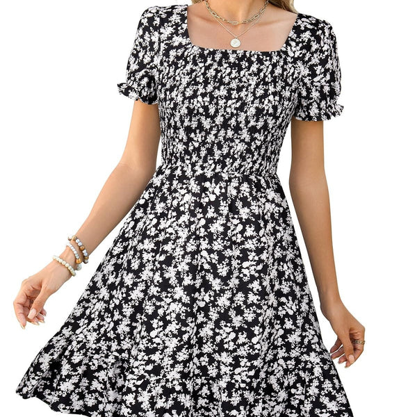 Falda Mini Sin Mangas Cuello Cuadrado de Color Sólido - The Noble Style