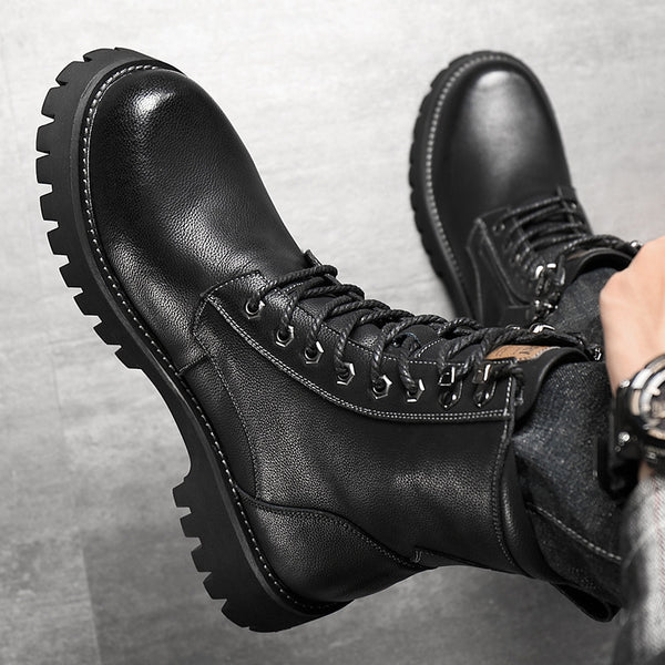 Botas de trabajo altas estilo británico con suela gruesa y forro de felpa - The Noble Style