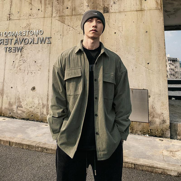 Camisa de pana americana para hombre ajustada suelta en estilo retro - The Noble Style