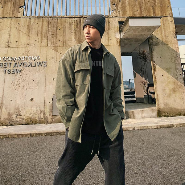 Camisa de pana americana para hombre ajustada suelta en estilo retro - The Noble Style