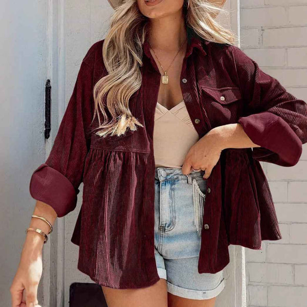 Chaqueta de pana para mujer con pliegues y un solo botón