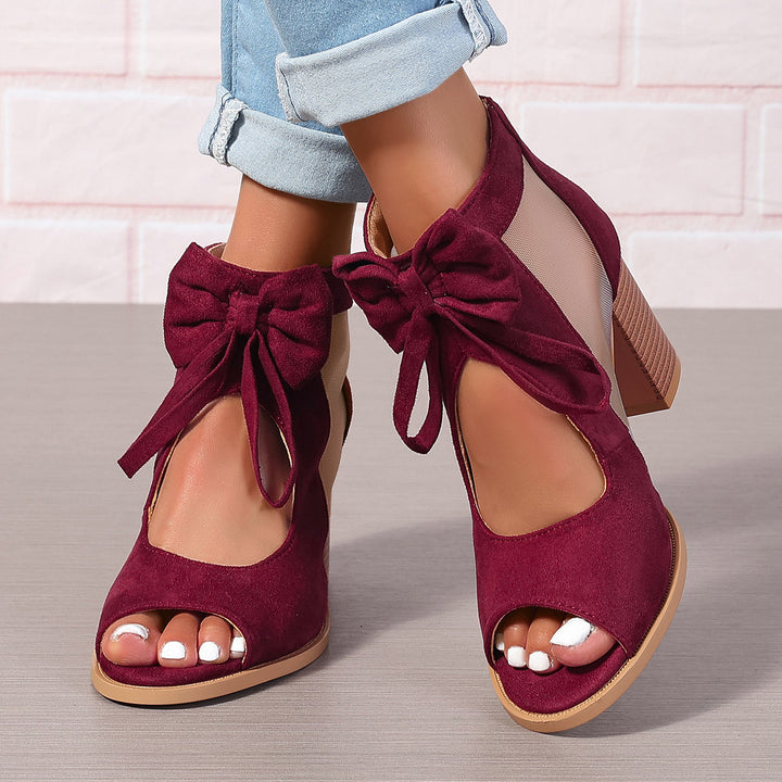 Sandalias de tacón alto con moño para mujer, plataforma, con decoración de lazo, punta abierta, con tira al tobillo, ideales para vestidos y fiestas de bodas - The Noble Style