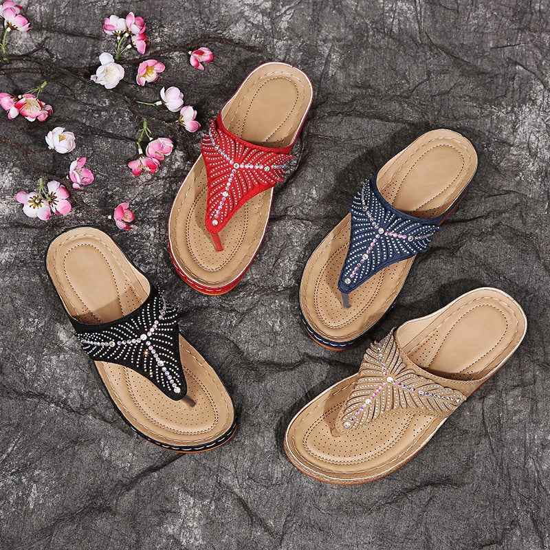 Zapatos grandes con strass - Pantuflas de cuña con rhinestones para mujer tallas grandes