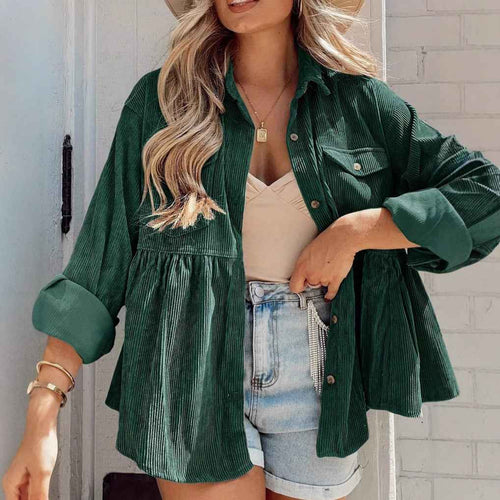 Chaqueta de pana para mujer con pliegues y un solo botón