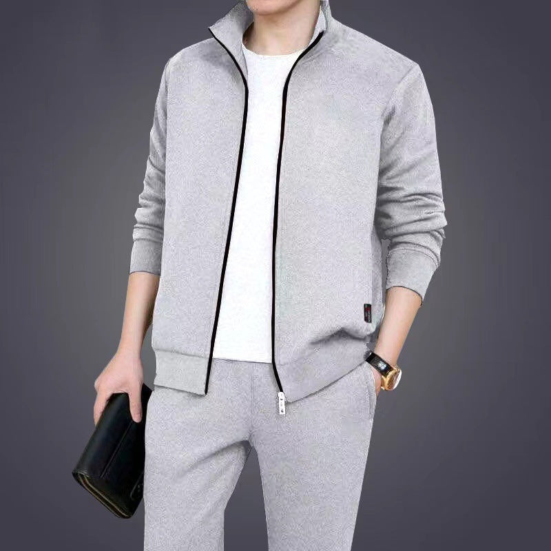 Conjunto deportivo de tallas grandes para primavera y otoño, cardigan con cuello alzado, conjunto de 2 piezas. - The Noble Style