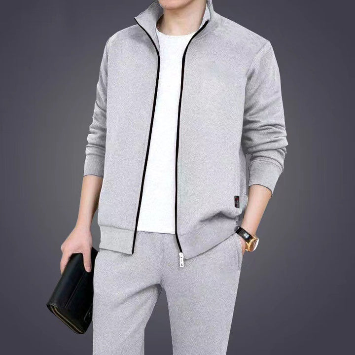 Conjunto deportivo de tallas grandes para primavera y otoño, cardigan con cuello alzado, conjunto de 2 piezas. - The Noble Style