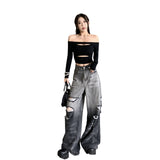 Jeans anchos colores degradados mujer con rotos grandes para chica hot - The Noble Style