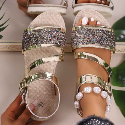 Sandalias de plataforma grandes con hebilla de lentejuelas para moda en talla grande