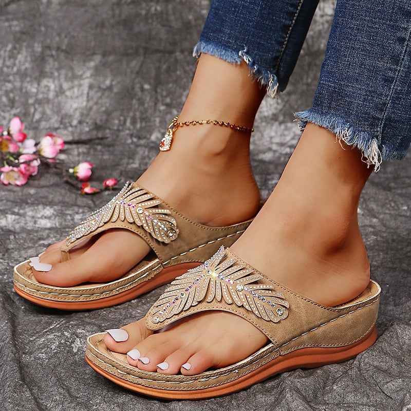 Zapatos grandes con strass - Pantuflas de cuña con rhinestones para mujer tallas grandes
