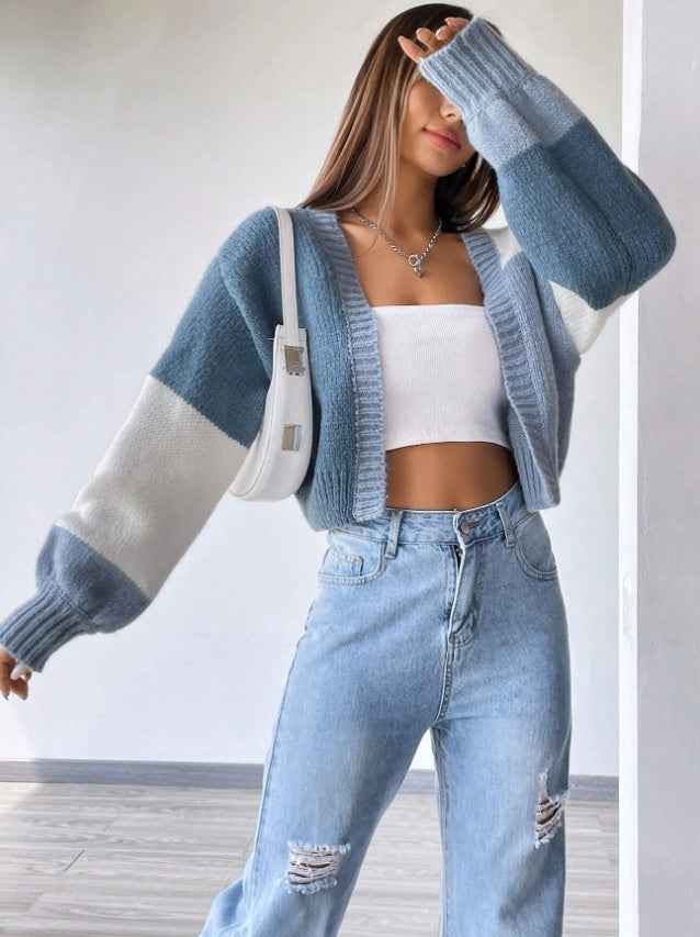 Cárdigan largo colorblock Flirla con mangas largas y estilo drop shoulder