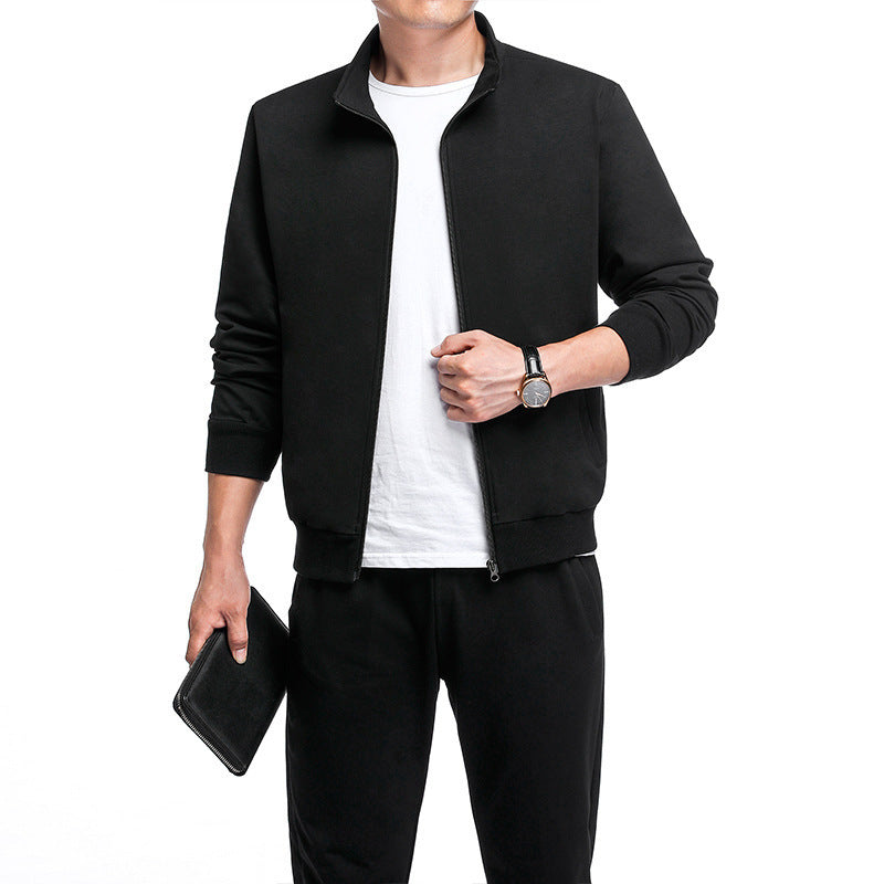 Conjunto deportivo de tallas grandes para primavera y otoño, cardigan con cuello alzado, conjunto de 2 piezas. - The Noble Style
