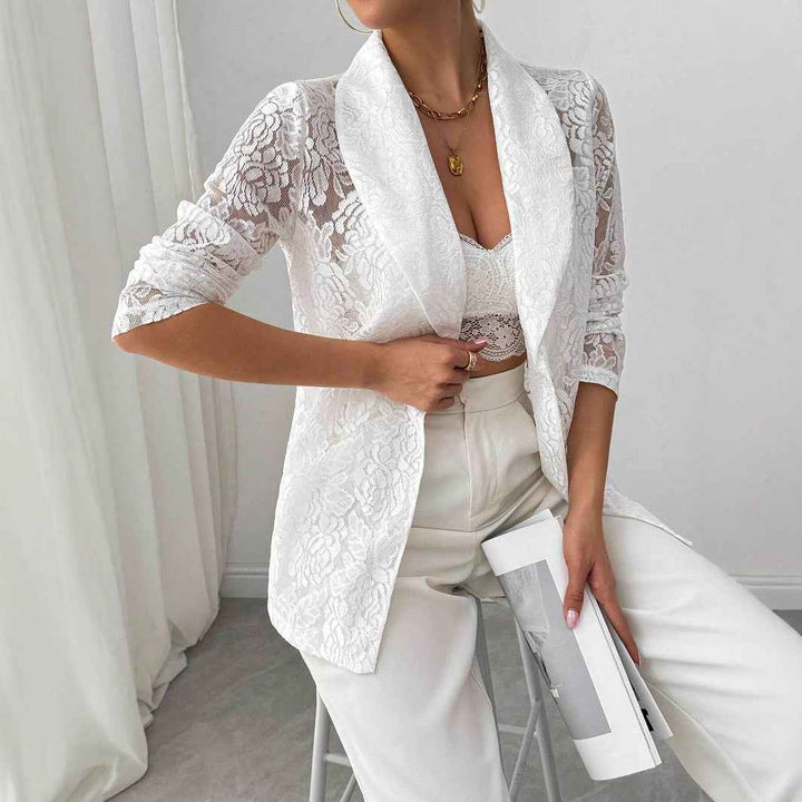 Blazer blanco de encaje mujer casual elegante