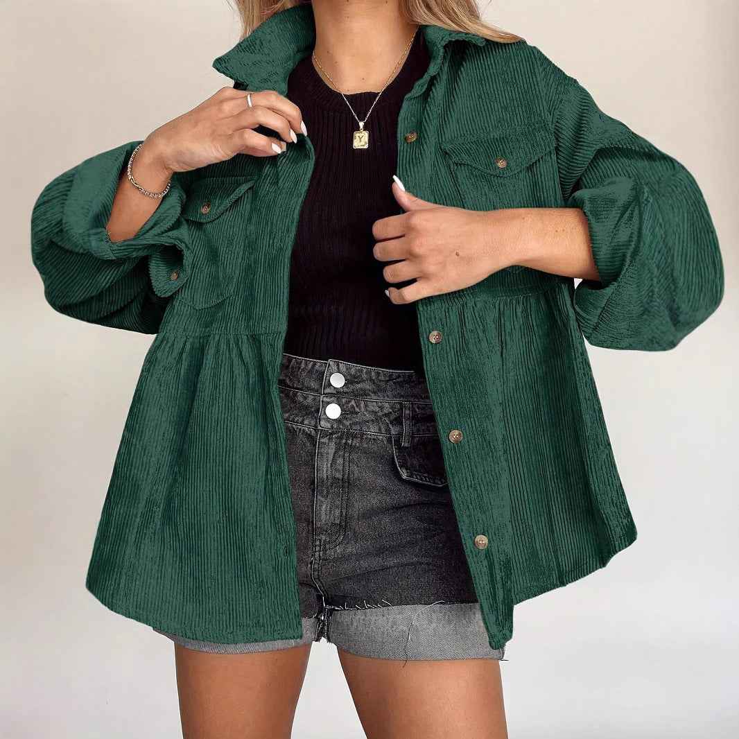 Chaqueta de pana para mujer con pliegues y un solo botón
