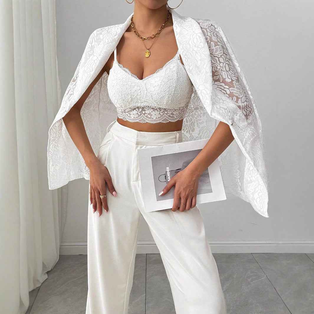 Blazer blanco de encaje mujer casual elegante