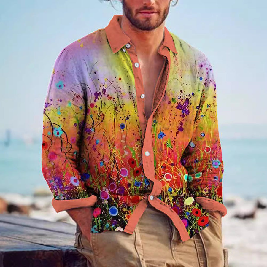 Camisa de lino de bambú a juego para hombre con estampado - The Noble Style