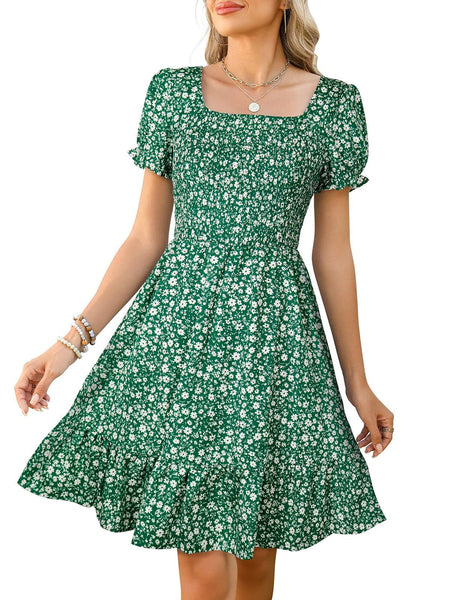 Falda Mini Sin Mangas Cuello Cuadrado de Color Sólido - The Noble Style