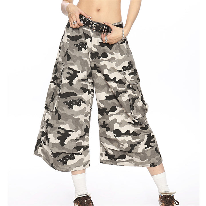 Pantalones cargo de camuflaje mujer con múltiples bolsillos y estampado de lunares - The Noble Style