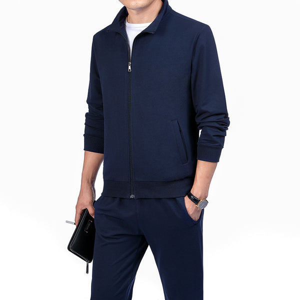 Conjunto deportivo de tallas grandes para primavera y otoño, cardigan con cuello alzado, conjunto de 2 piezas. - The Noble Style