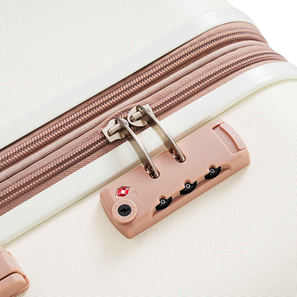 Juego de maletas con puerto USB, Set de 4 piezas de maletas expandibles ABS duraderas con bolso de viaje y soporte para taza, ruedas giratorias, color beige.