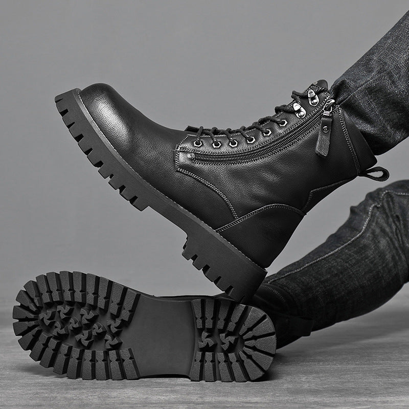 Worker Boot High Top British Style Thick Bottom Fleece-lined