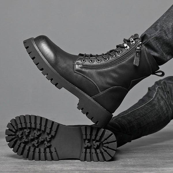 Botas de trabajo altas estilo británico con suela gruesa y forro de felpa - The Noble Style