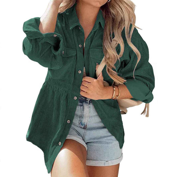 Chaqueta de pana para mujer con pliegues y un solo botón