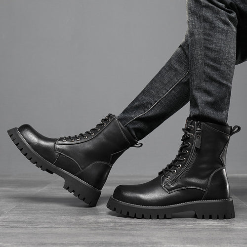 Botas de trabajo altas estilo británico con suela gruesa y forro de felpa - The Noble Style