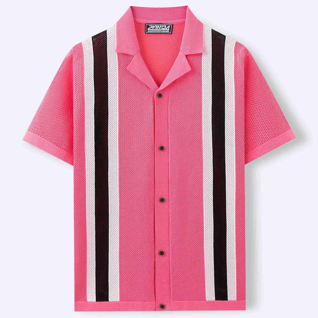 Cardigan de hombre con cuello cubano de moda de manga corta tejido