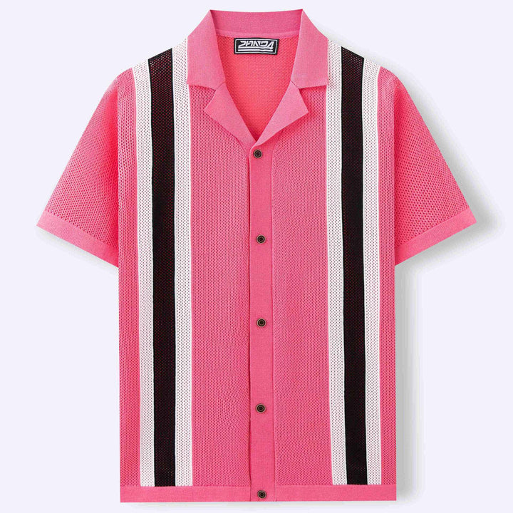 Cardigan de hombre con cuello cubano de moda de manga corta tejido