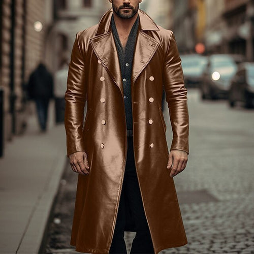Abrigo largo de cuero para hombre, chaqueta de piel doble faz - The Noble Style