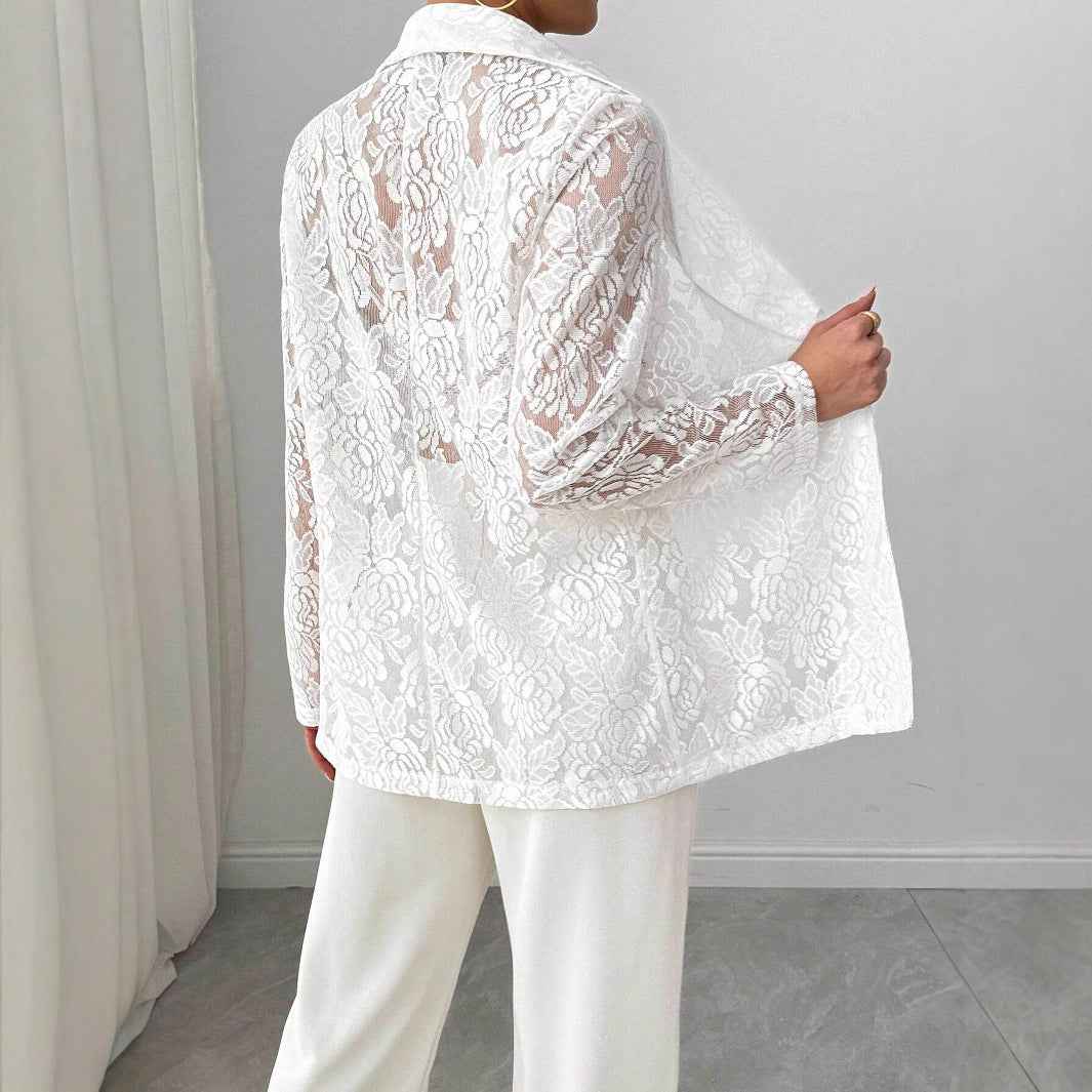 Blazer blanco de encaje mujer casual elegante