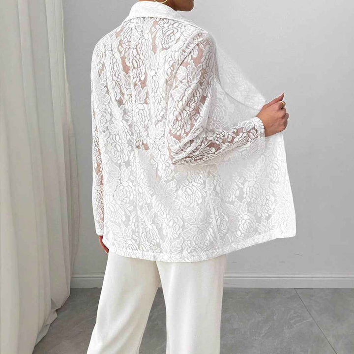 Blazer blanco de encaje mujer casual elegante