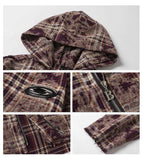 Chaqueta con capucha de cuadros retro con cremallera